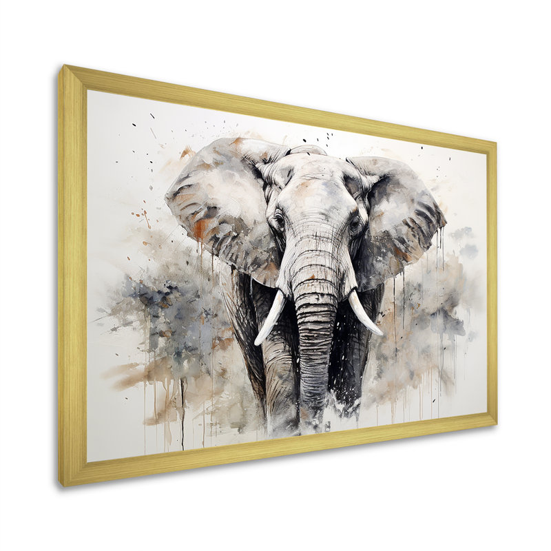Éléphant élégant en mouvement II - reproduction sur toile, Cadre doré simple, H 12 po x l 20 po x P 1 po