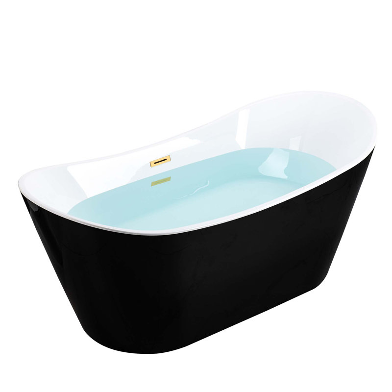 Vital 67'' x 31.5'' Soaking Acrylic Bathtub, Black, Brushed Gold