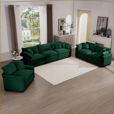 Canapé modulaire 3 pièces: 1/2 siège pour le salon / la chambre à coucher | Velours côtelé vert sauge