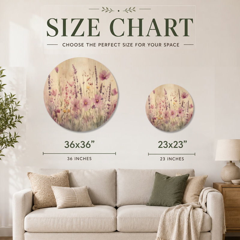 Printemps pastel pré - décoration murale ronde florale en bois, Rond 36 po, Rond