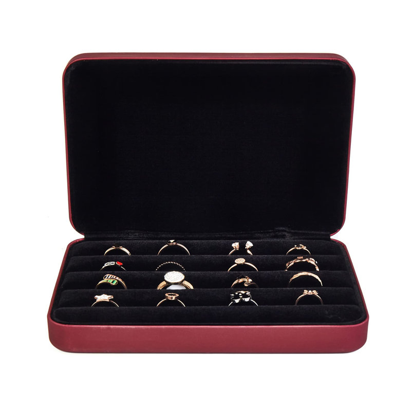 Jewellery Ring Organizer Box, Portable Small Storage Display Case, Fashion Ring Tray Holder Showcase, Ring Boxes For Multiple Rings(Red)