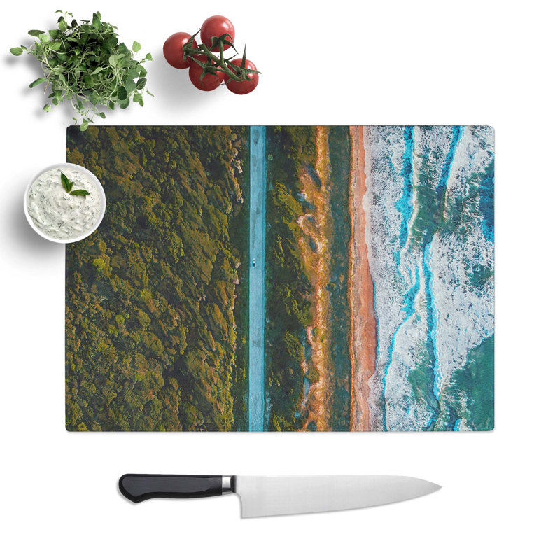 Tempered Glass Road by the Ocean Chopping Board, 39 cm W x 28.5 cm L