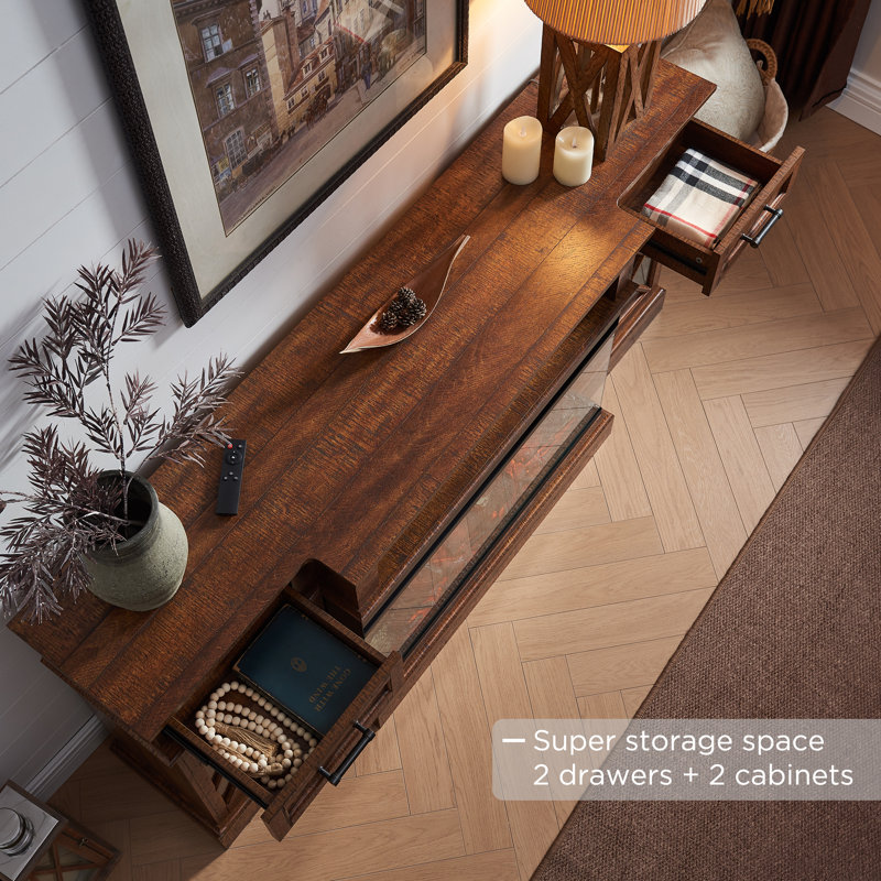  70" Farmhouse Electric Fireplace TV Stand for TVs Up to 80" with Glass Door Cabinets & Timer, Reclaimed Barnwood
