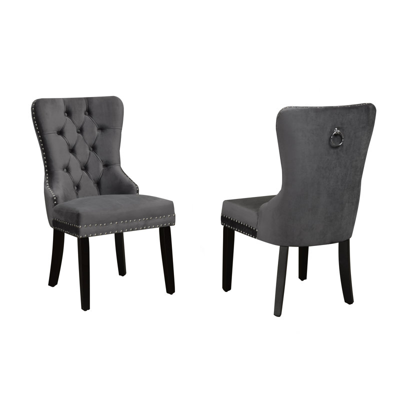 Chaise d'appoint en velours capitonné Maroney, Gris