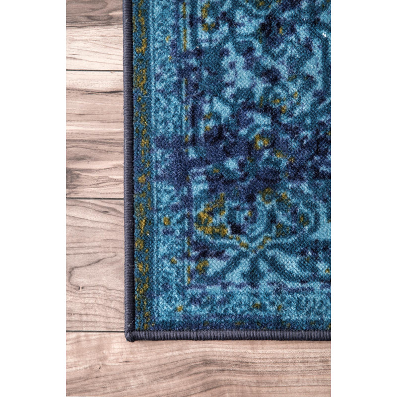 Tapis oriental bleu tissé à la machine performance Brennen, Rectangle 12 pi x 15 pi