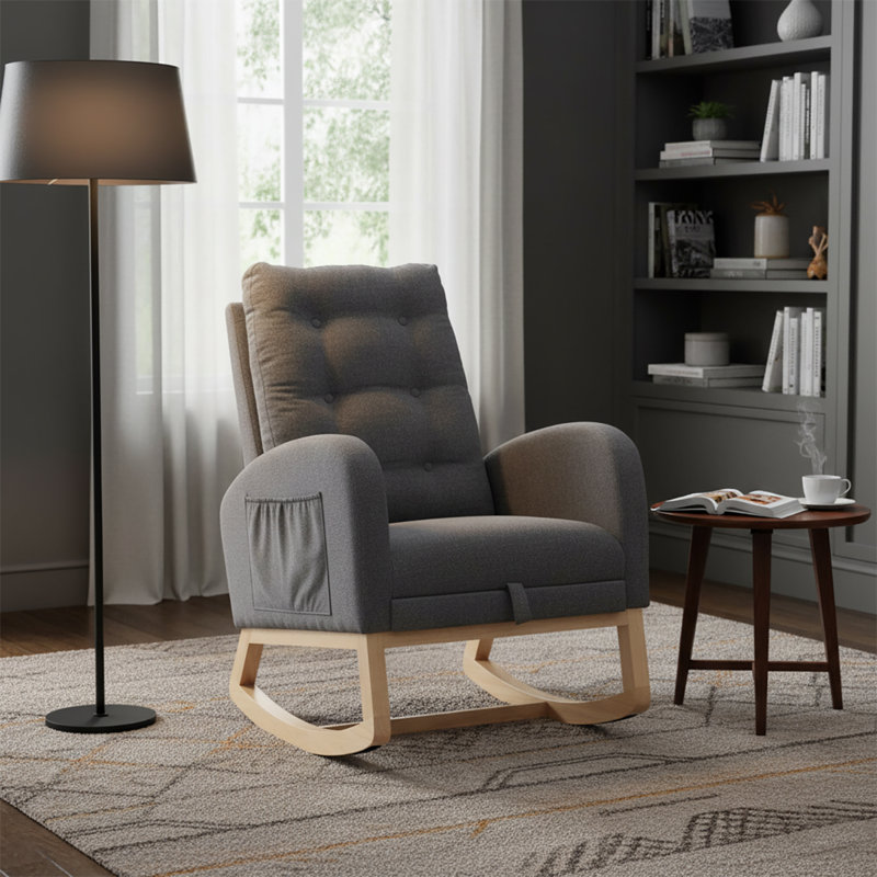 Chaise berçante classique rembourrée avec repose-pieds réglables, Gris