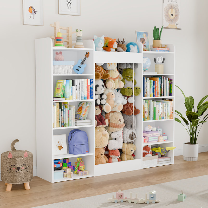 63"W Kids Bookcases with Toys storage Organizers 12 Open Storage Cabinet with Stuffed Animal Storage, White, White