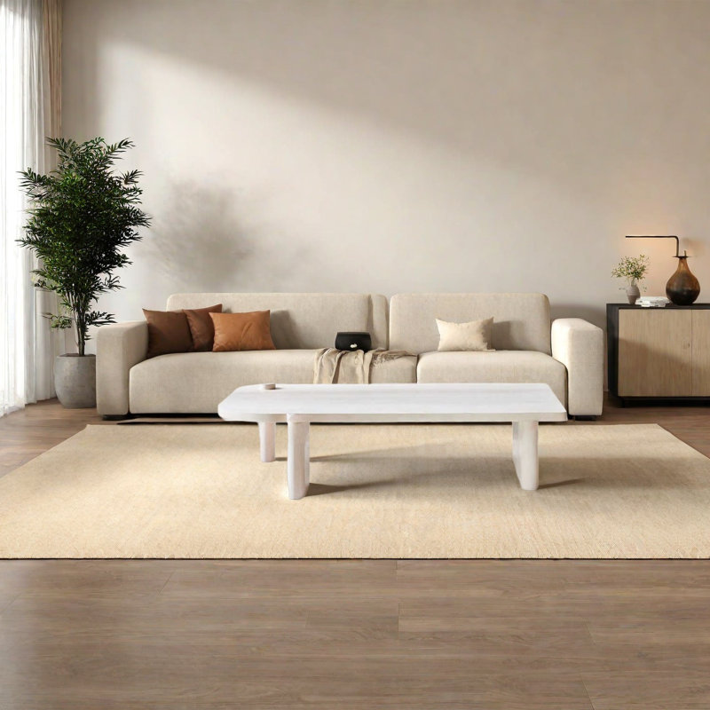 Table basse en bois massif en forme de nuage Wabi-sabi, H 13,8 po x L 47,2 po x l 23,6 po, Crème, crème