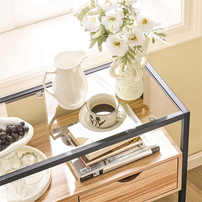 Annam 81cm Glass Top Console Table, Black/Brown