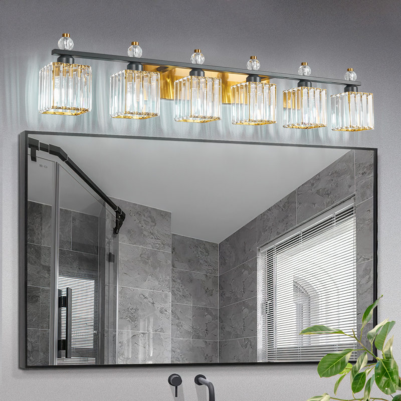 Luminaire de salle de bain Kyneisha, Noir mat / Or, Six lumières