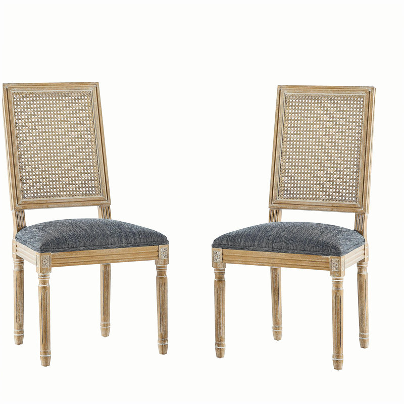 [Ensemble de 2 pièces] Chaise de salle à manger de style champêtre français - Dossier en osier élégant et assise en tissu, pieds texturés - Finition patinée - Structure en bois massif - Chaises de cuisine et de salle à manger de style champêtre