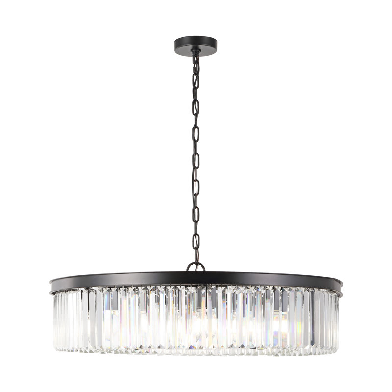 Lustre en roue de chariot unique et remarquable à 12 lumières avec accents de cristal Cramer