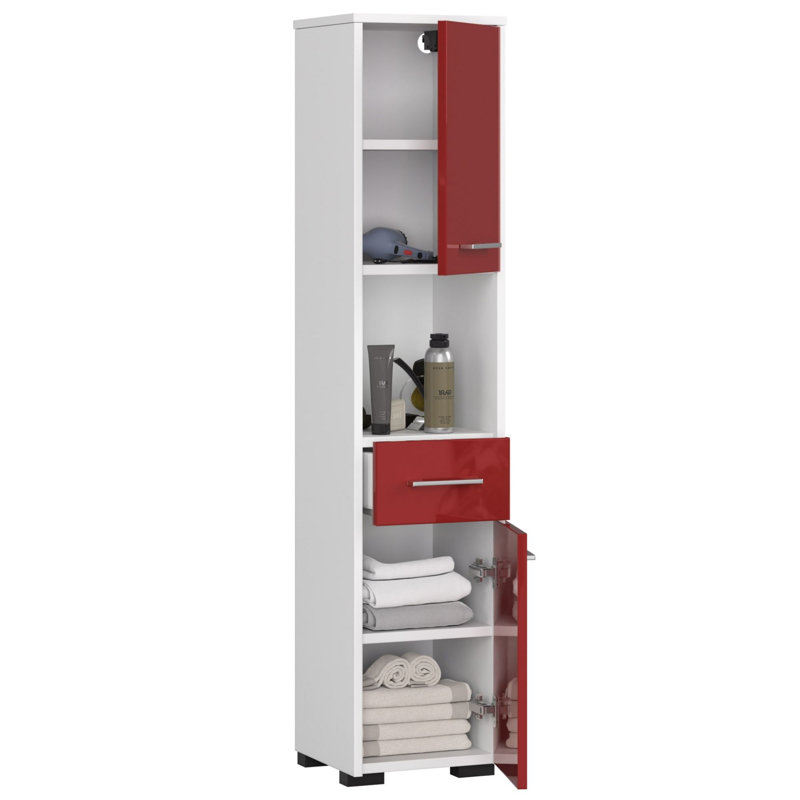 Floreta Linen Cabinet, White/Red Gloss