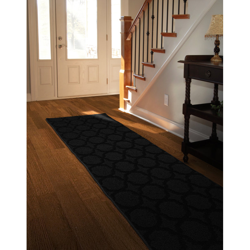 Togut Geometric Tufted Black Rectangle Area Rug, Runner 2' x 8'