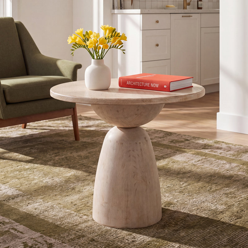 Saria Pine Round Solid Wood Dining Table, White, 30'' H x 36" L x 36" W
