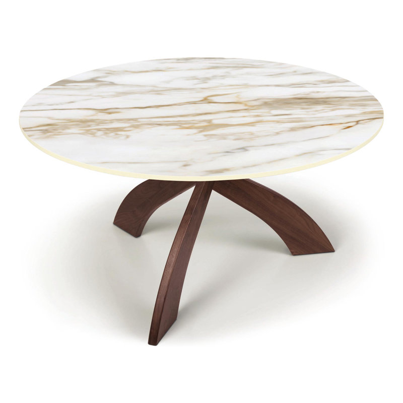 Entwine Chat Tables - Round Sintered Stone Top Table, 26" H x 48" L x 48" W, Macchia Vecchia, Natural Walnut
