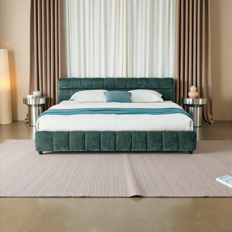 Lit plateforme tapissier très grand 90,5 po - très grand lit en chenille moderne, Vert