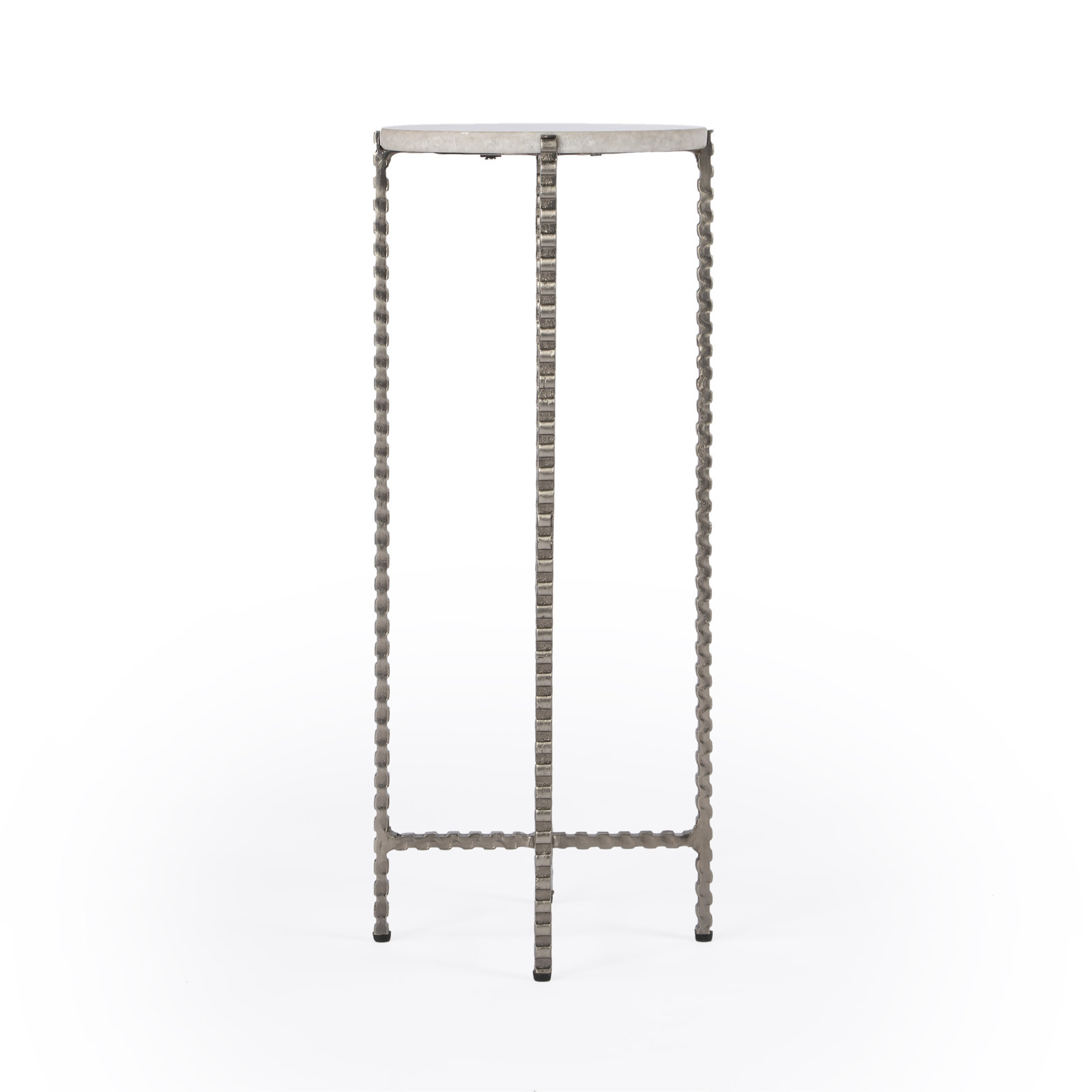Zoa 9" Genuine Marble End Table, White Marble/Gray