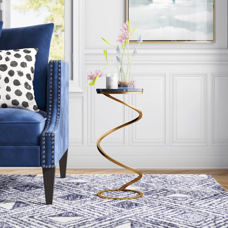 Lorelai Granite Top End Table, Gold, Black