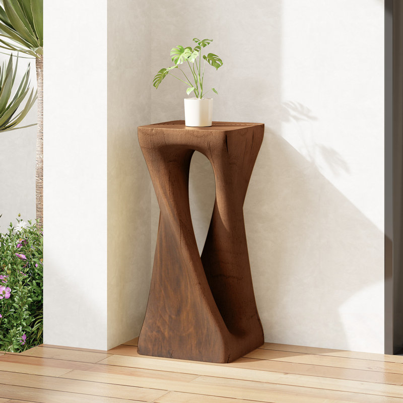 Outdoor Side Table, Twist Shape End Table, Accent Table For Indoor, Outdoor, Antique Brown, 26.8" H x 12.5" W x 12.5" D