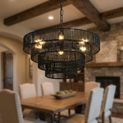 Lustre moderne 20 "à 4 couches en corde de chanvre tissé