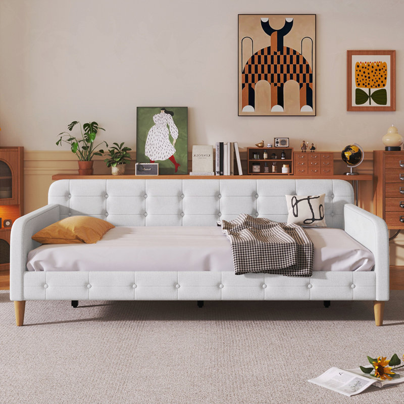 Lit de jour tapissier, Beige, Simple