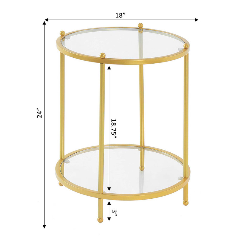 Carolina Round Glass End Table with Metal Shelf, Gold