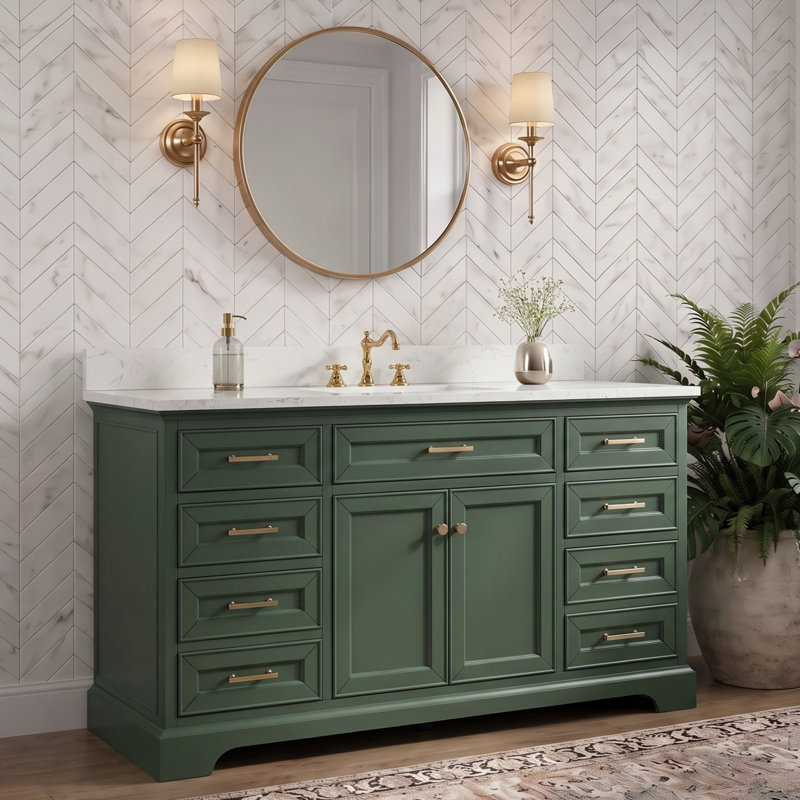 Thompson 60" W Single Bathroom Vanity, Evergreen/Brushed Gold