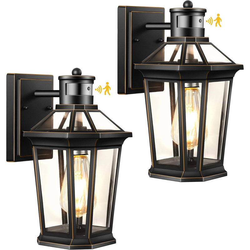 Motion Sensor Exterior Light Fixture, 2 Pack Dusk To Dawn Outdoor Light Wall Mount, Anti-Rust Aluminum Outside House Lights,Farmhouse Coach Lantern For Porch, Entryway, Garage, Front Door