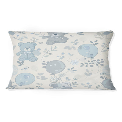 Papier peint bleu et beige avec motif de nounours rétro I - coussin lombaire rétro