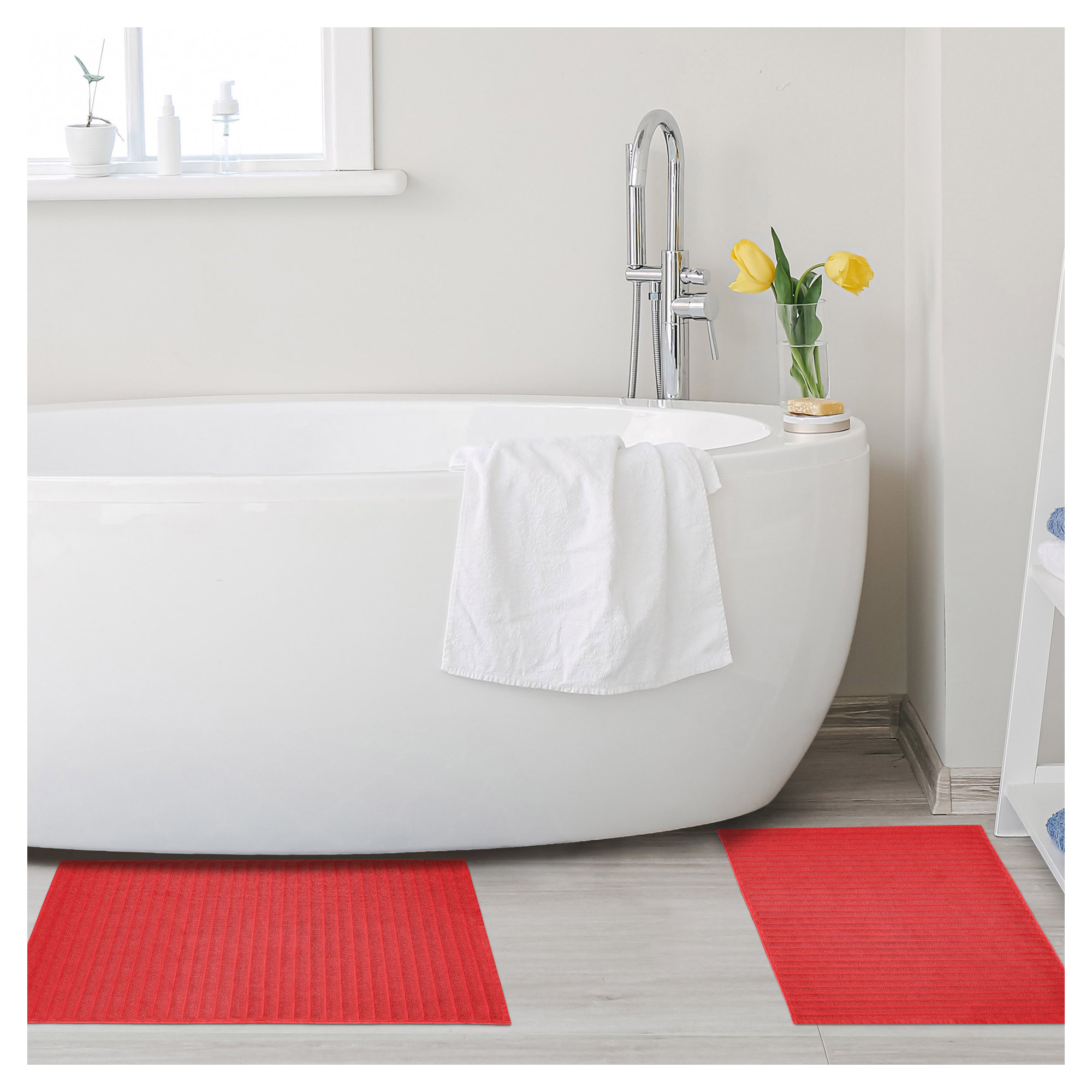 Pardue Cotton Bath Mat, Cranberry, Solid Color