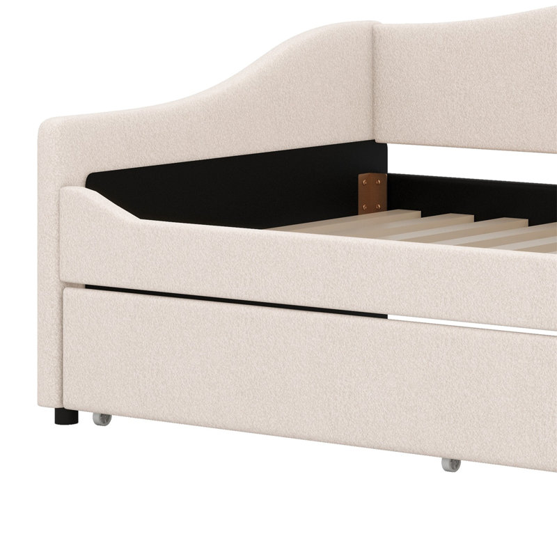 Lit de jour rembourré avec lumière et lit gigogne, Beige