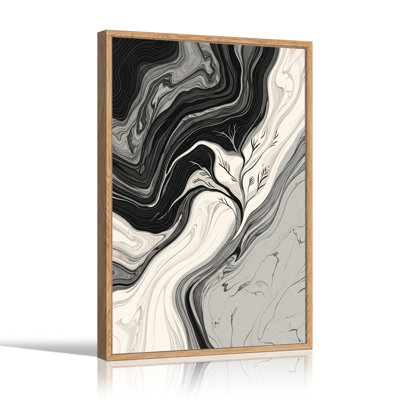 Black and White Abstract Swirling Lines Canvas Wall Art