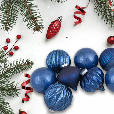 Blue Finial and Glass Ball Christmas Ornaments