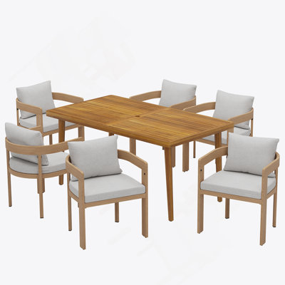 Ensemble de salle à manger d'extérieur 3 pièces pour patio (2 chaises en aluminium au fini noir avec coussin beige et 1 table en bois d'acacia)