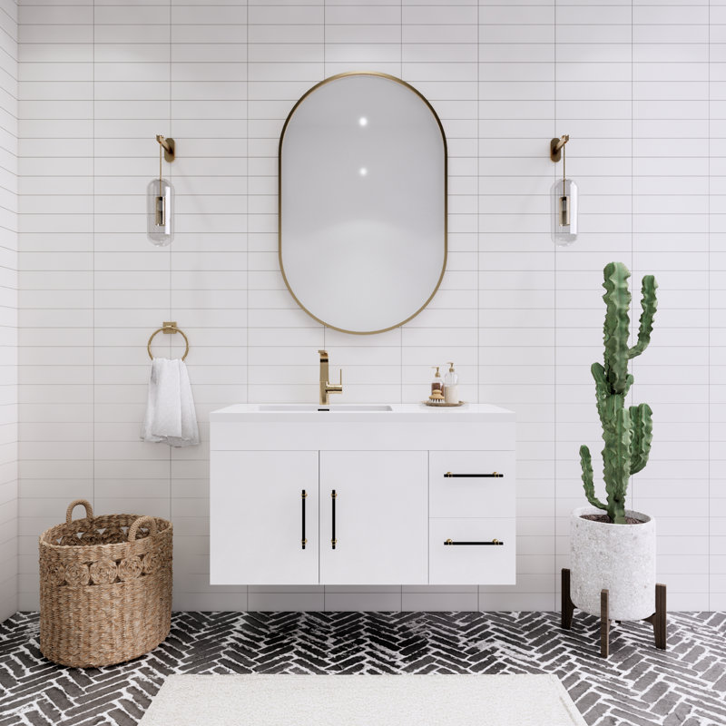 Trevah 42" Left Single Bathroom Vanity Set, Gloss White