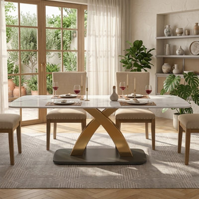 62.99-inch modern luxurious golden cross-legged dining table