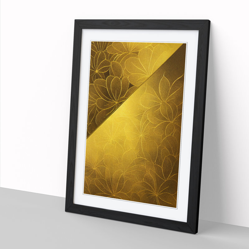 FRM-V0523-844X Flower Print Gold Leaf - Picture Frame Print, 34cm H x 25cm W, Oak Framed