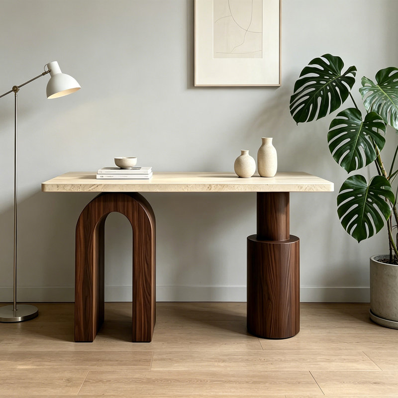 Console Mid-Century moderne, H 31,5 po x l 47,2 po x P 15,7 po, Marron foncé