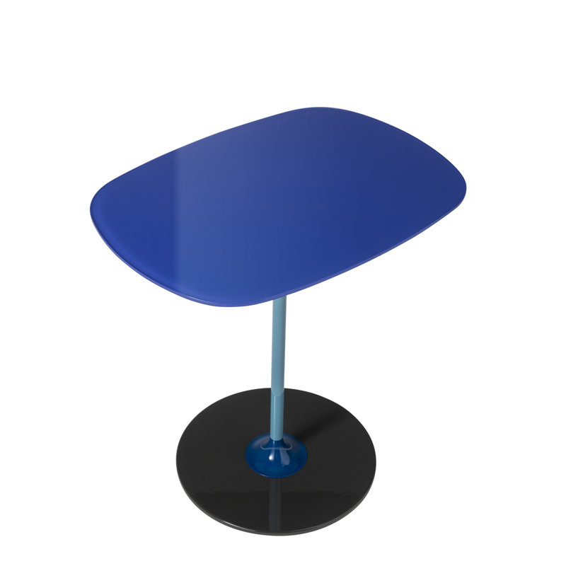 Lissoni Square Blue Glass & Metallic Side Table