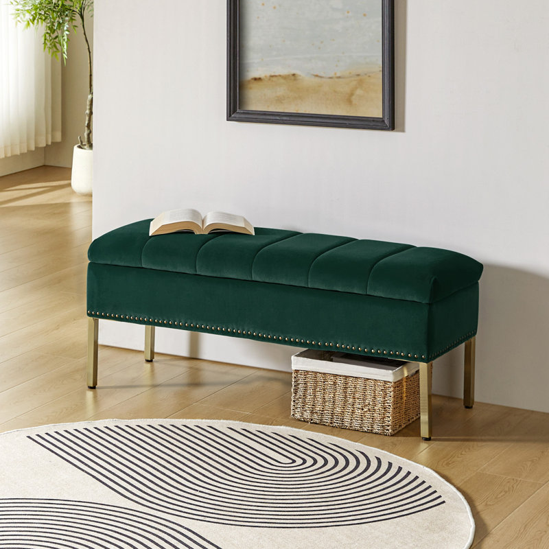 Banc de rangement moderne en velours de 46,5 po Berry, Vert