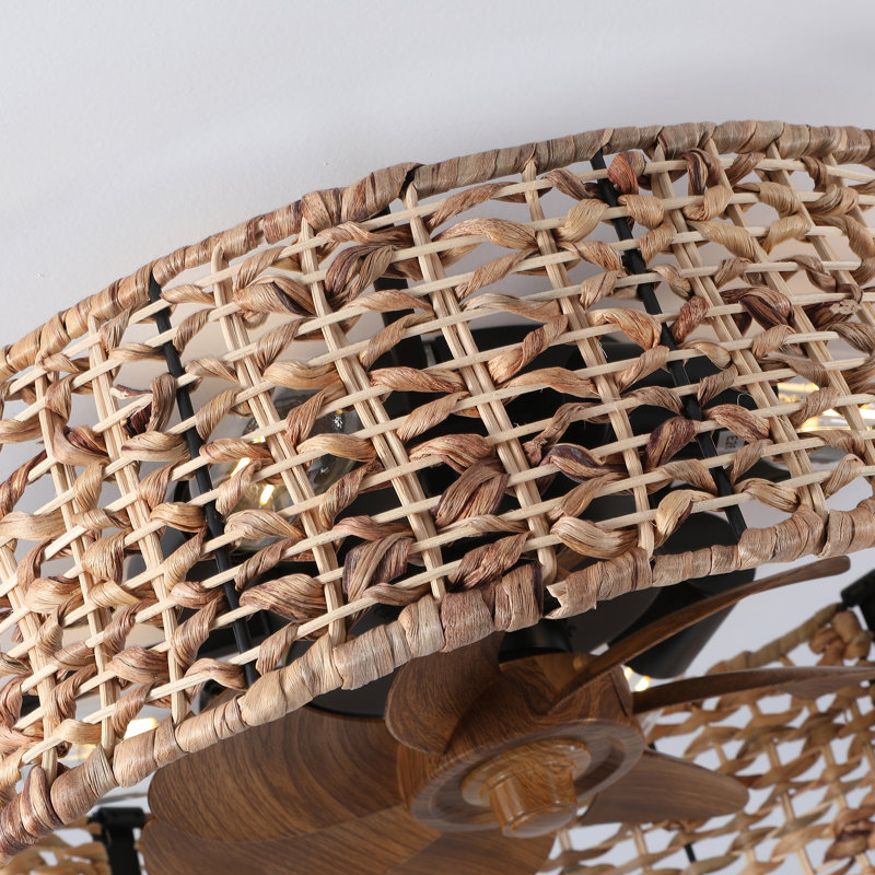 Chatrin 20" Handwoven Boho Rattan Caged Reversible Ceiling Fan With Light Kit and Remote Control