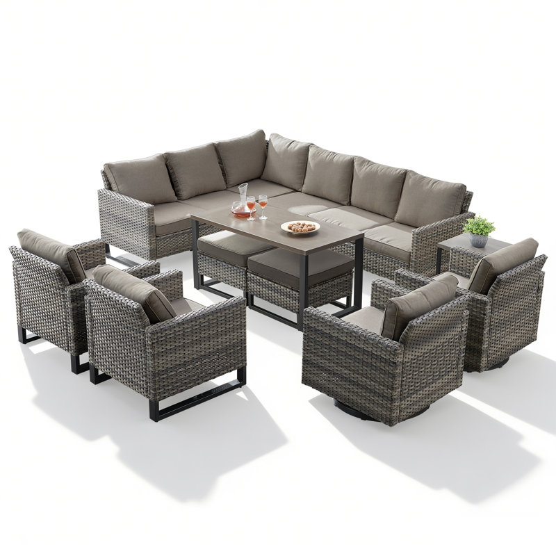 8 - Person Patio Conversation Set with Cushions, Gray