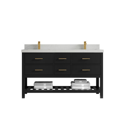 Parker 60 In. W X 22 In. D Double Sink Bathroom Vanity In Black With 2 In.