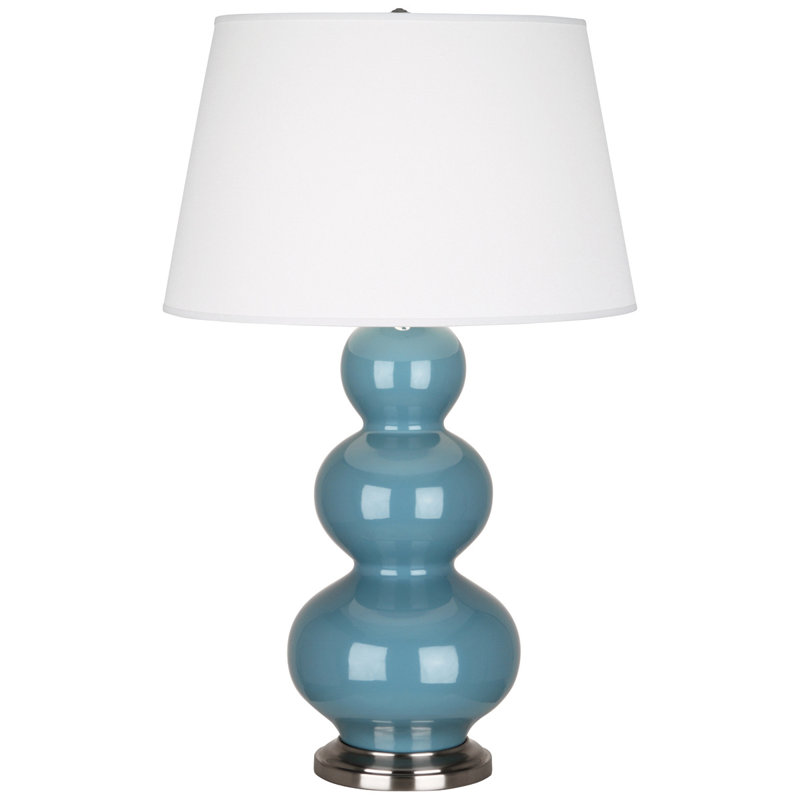 Triple Gourd Ceramic Table Lamp, Steel Blue/Antique Silver, Antique Silver