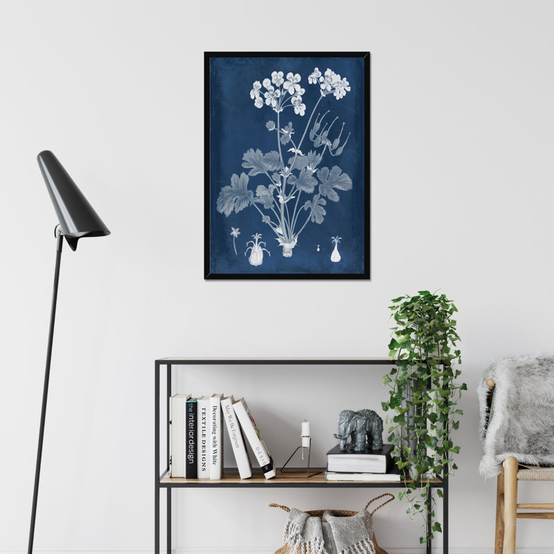 Botanical In Indigo III by Vision Studio - Painting on Canvas, Black Framed Paper Print, 50cm H x 34cm W