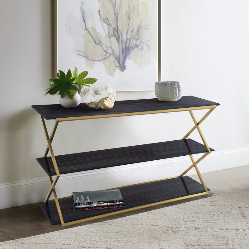 Mccoll 59'' Console Table, Dark Brown Top/Brushed Gold Base