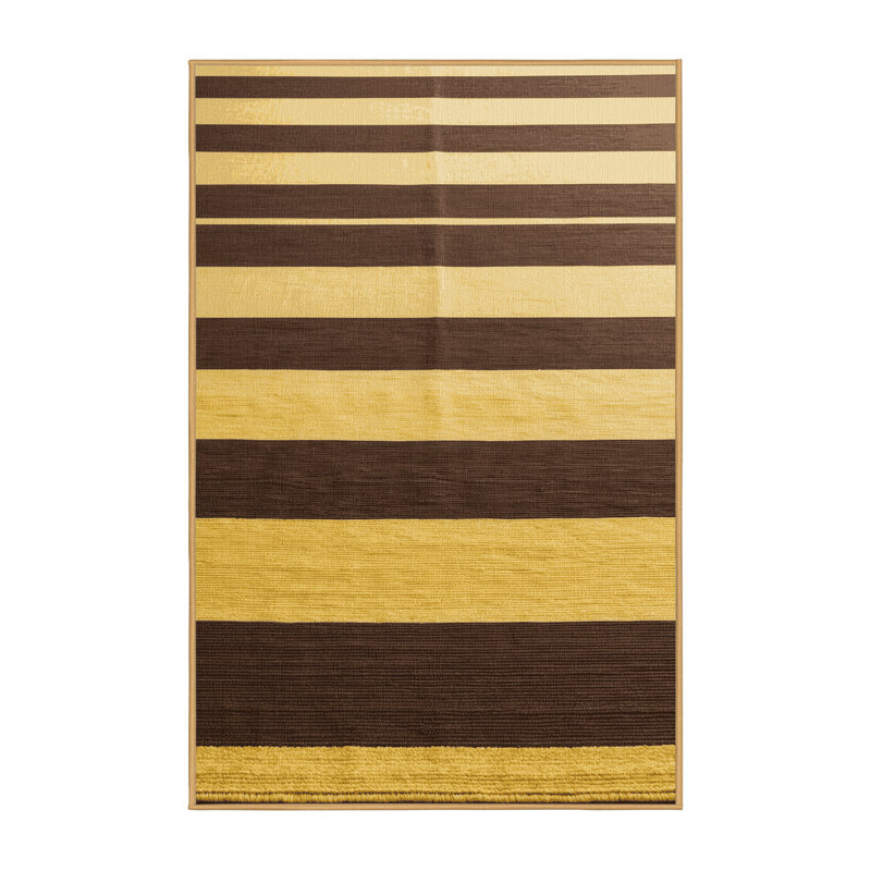 Machine Washable Horizontal Stripes Brown Area Rug