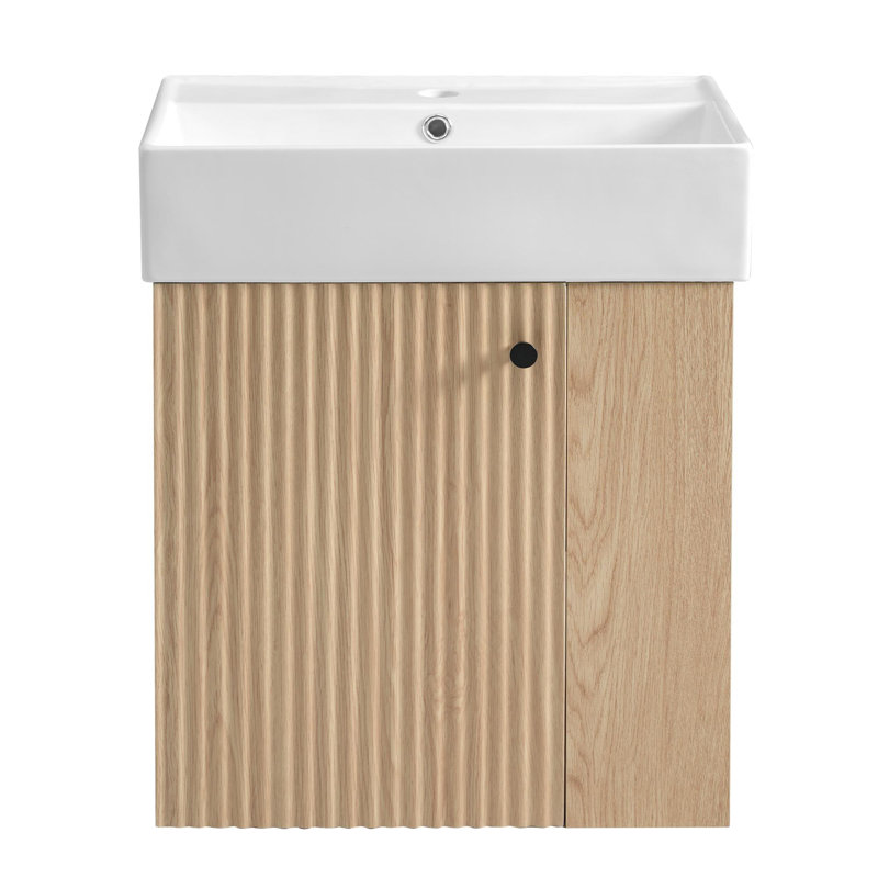 Meuble-lavabo flottant moderne de 21,6 po avec lavabo en céramique - parfait pour les petites salles de bain, rangement à droite