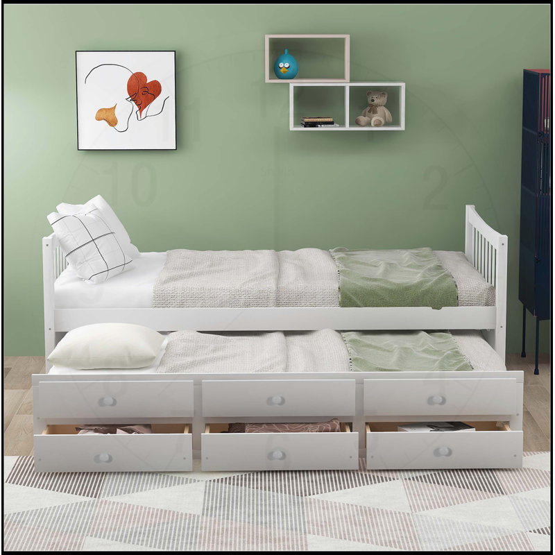  Daybed with Trundle and Drawers,, Space-Saving and Stylish for Modern Bedrooms, White